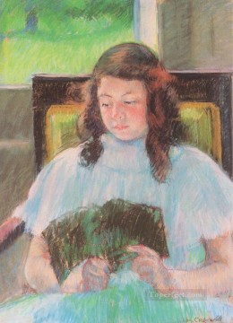 Young Girl Reading mothers children Mary Cassatt Oil Paintings